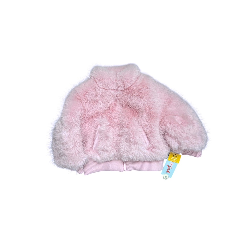 Cat & Jack Toddler Girl Pink Faux Fur Bomber Jacket Heart Zipper 18M NWT